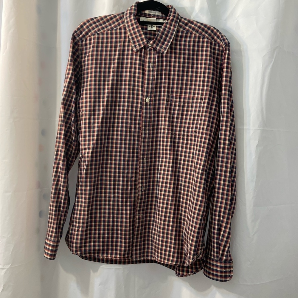H&M L.O.G.G Men’s Long Sleeve Red Blue Plaid Button Down Shirt Size Large